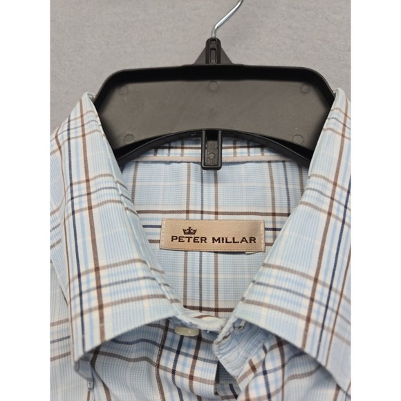 Peter Millar Shirt Mens Medium Long Sleeve Button Up Lightweight Plaid Casual - Picture 6 of 8